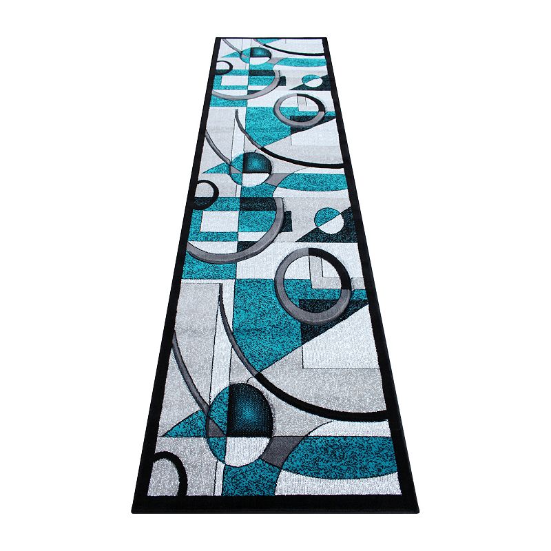 Masada Rugs Masada Rugs Sophia Collection 3'x10' Area Rug with Hand Sculpted Abstract Geometric Pattern in Turquoise