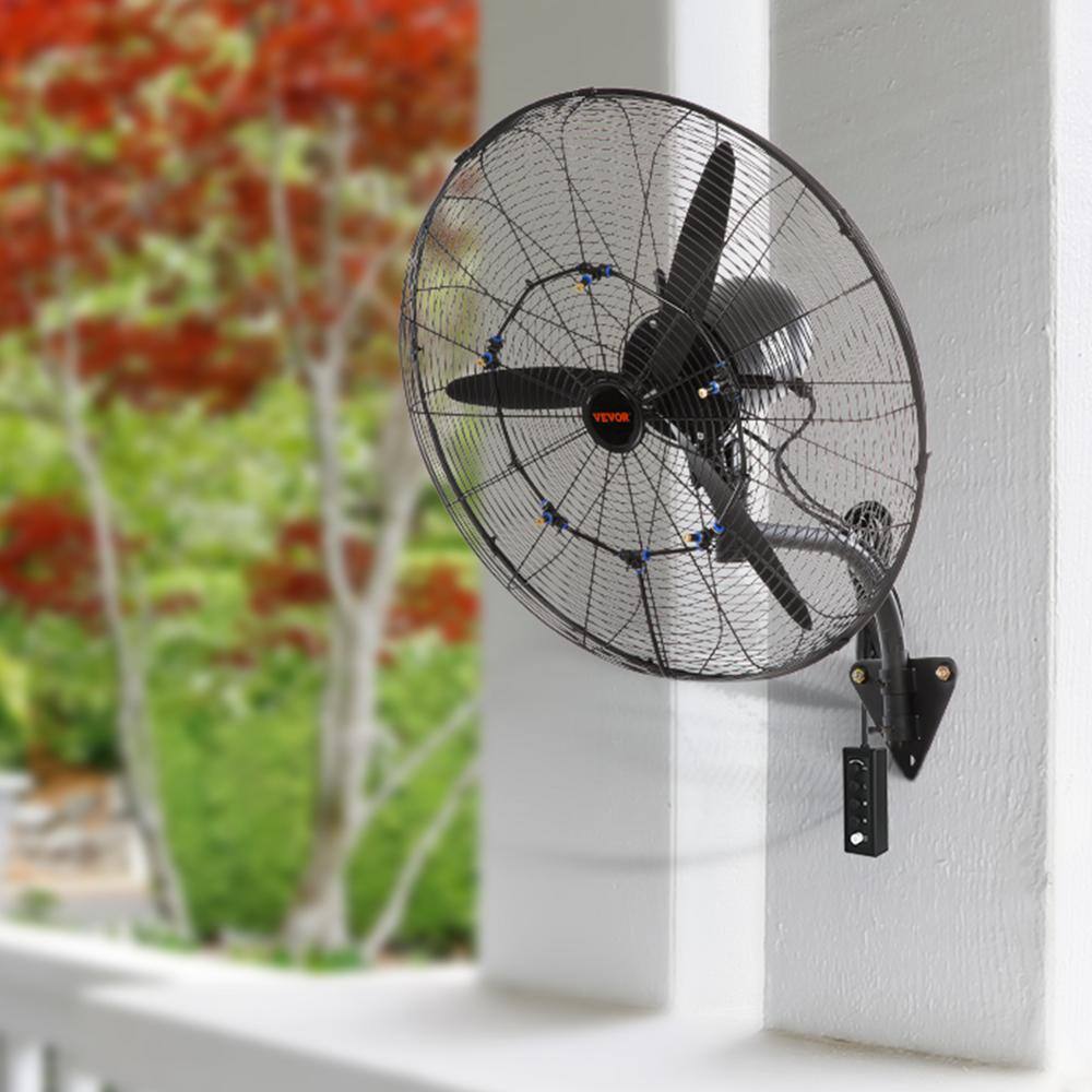 VEVOR Wall-Mount Misting Fan 24 in. 3-speed High Velocity Max. 7000 CFM Waterproof Oscillating Industrial Wall Fan GYBGSFSYCSS24BCVOV1