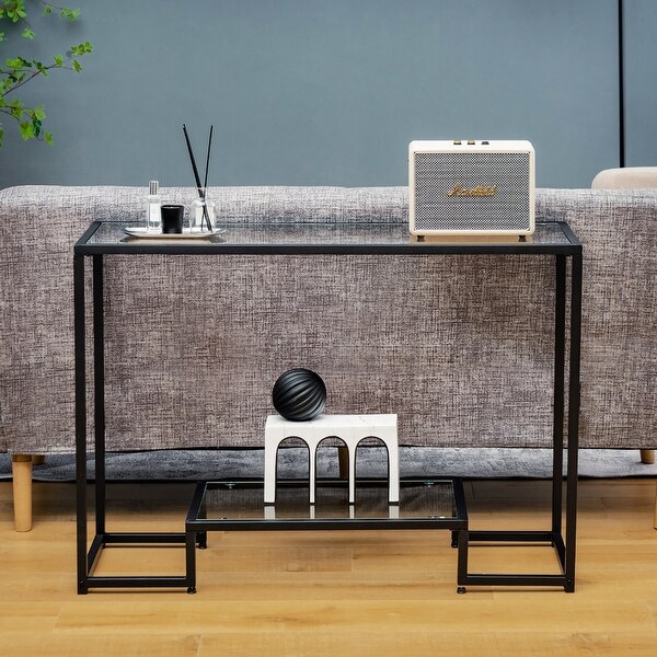 Entryway Console Sofa Side Table W/Tempered Glass for Entrance