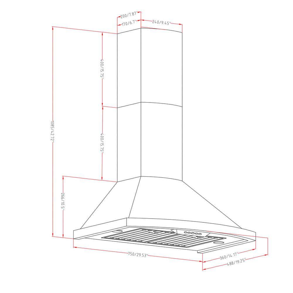 AKDY 30 in Convertible Kitchen Wall Mount Range Hood with Lights in Brushed Stainless Steel