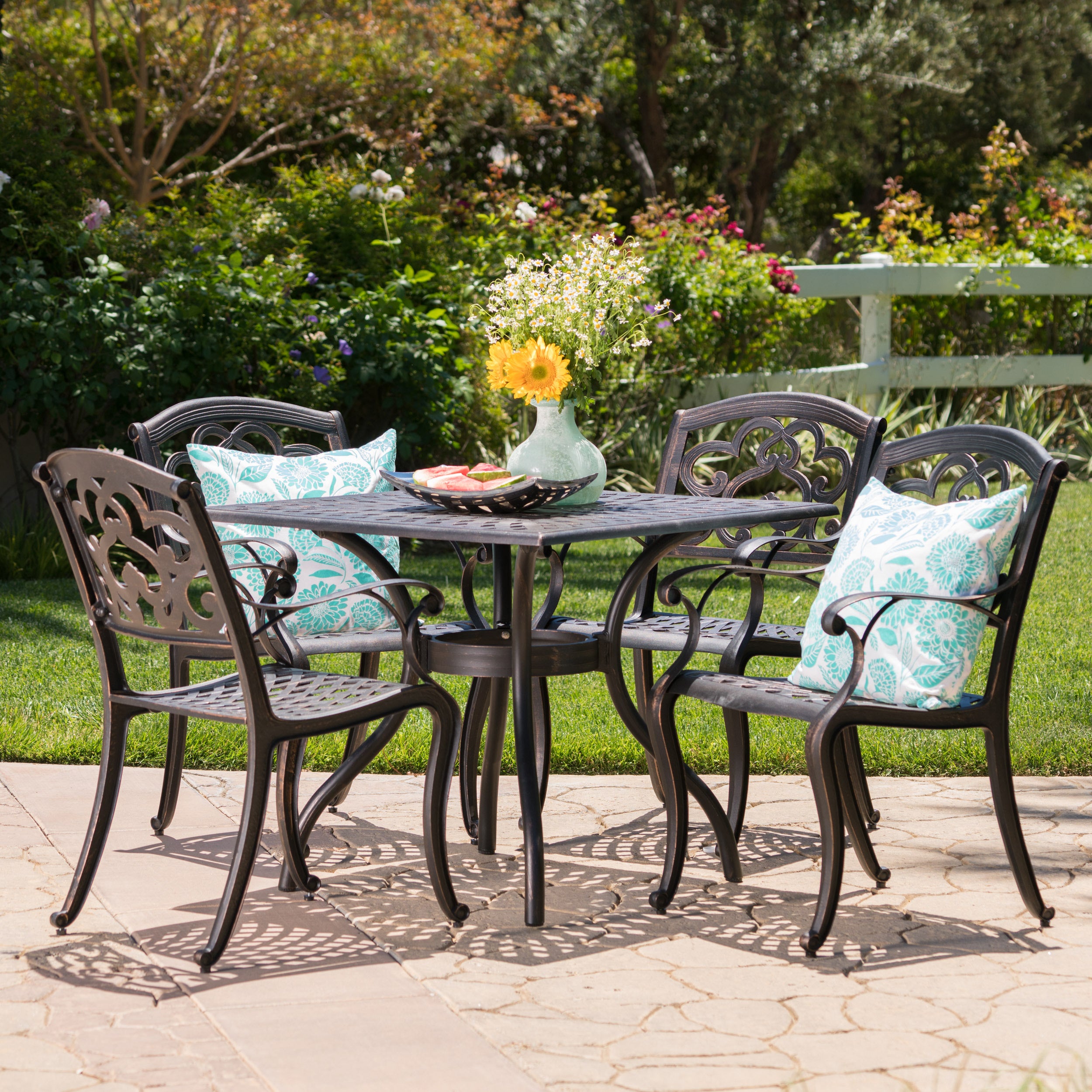 Carlton Outdoor 5Pc Patina Copper Cast Aluminum Dining Set