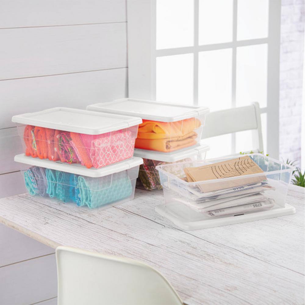 Sterilite 6 Qt. Plastic Storage Container Bin Snap Close White Lid in Clear (12 Pack) 12 X 16428012