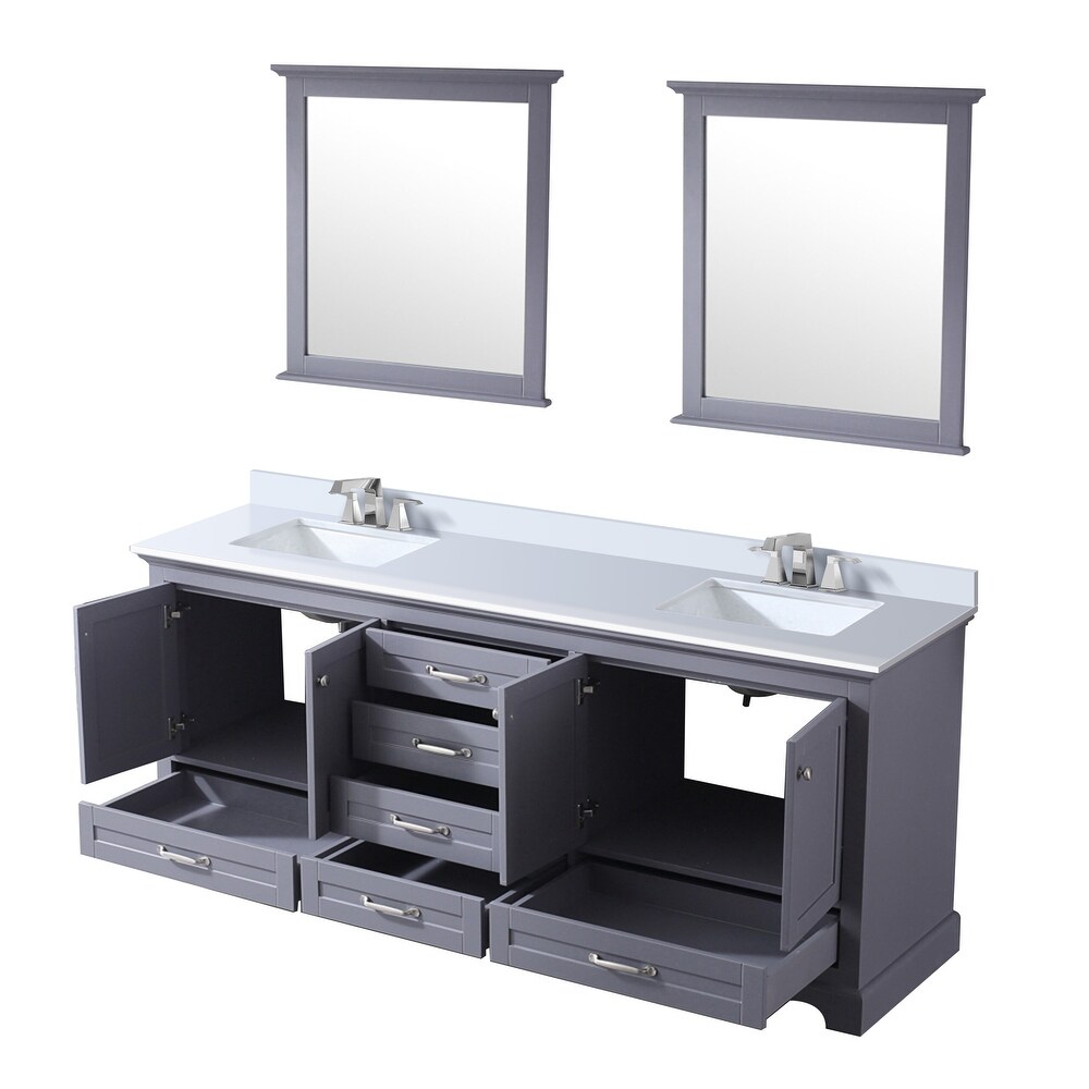 Dukes 80 in. W x 22 in. D Dark Grey Double Bath Vanity  White Quartz Top  Faucet Set  and 30 in. Mirrors