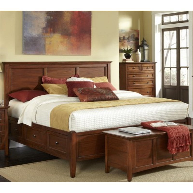 Bowery Hill King Panel Storage Bed in Cherry Brown