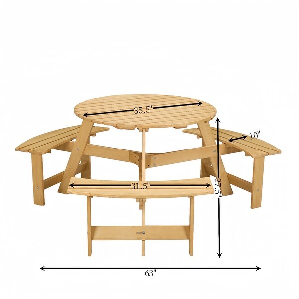 Outdoor Round Picnic Table with 3 Builtin Benches，Umbrella Hole