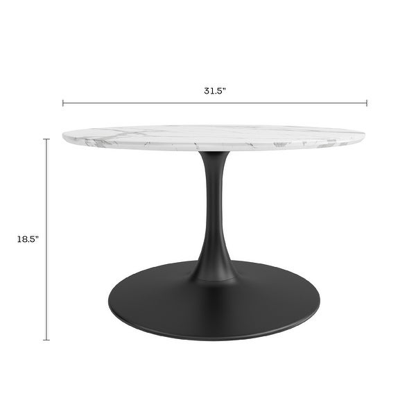 Kurv Café Lux 31.5 in. Tulip Coffee Table， White Faux Marble/Black