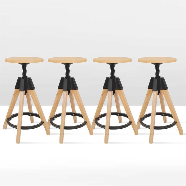 Swivel Adjustable Height Solid Wood Counter Stool - 27.6