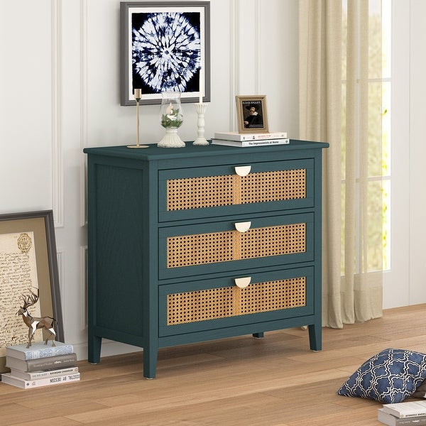 3 Drawer Cabinet，Natural rattan，American Furniture，Suitable for bedroom， living room， study