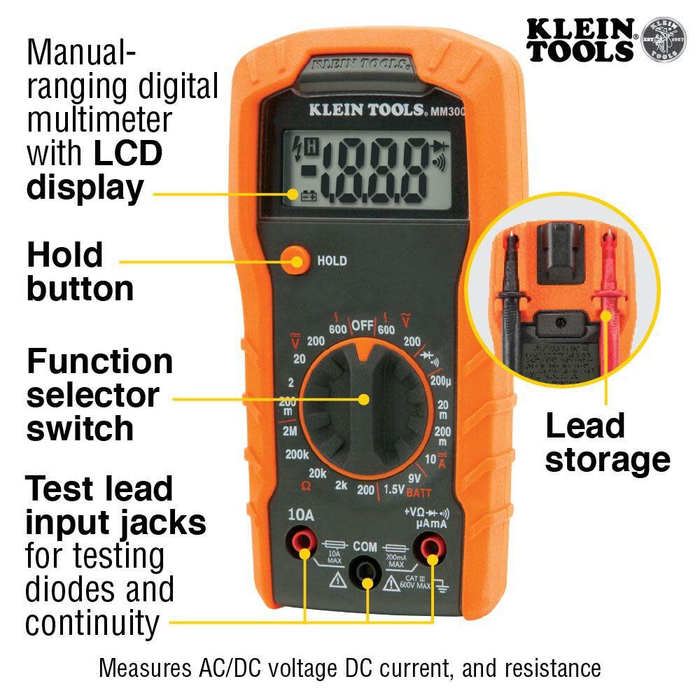 Klein Tools Digital Multimeter Manual 600V MM300 from Klein Tools