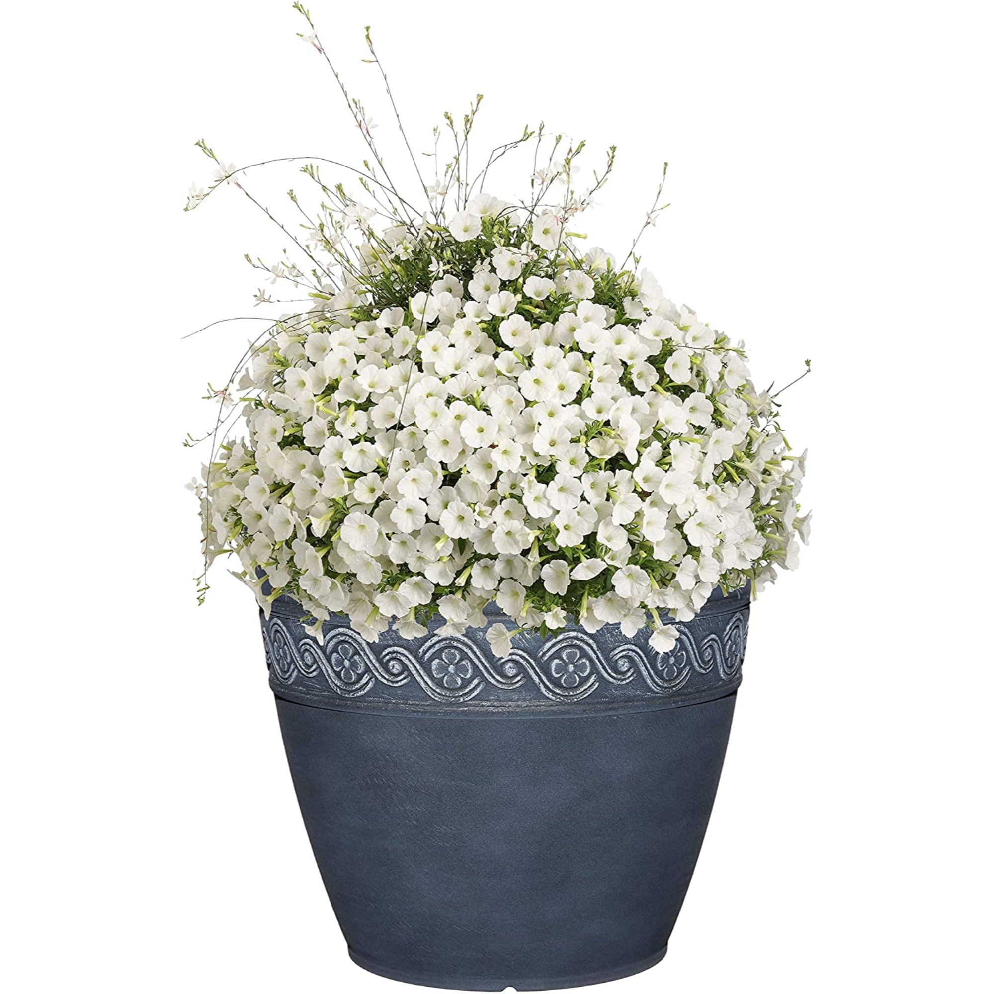 Classic Home and Garden Corinthian Resin Flower Pot Planter, Storm Blue, 13"