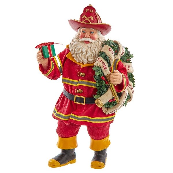 Kurt Adler 11Inch Fabriché Fireman Santa with Wreath and Hose