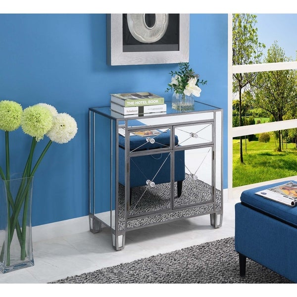 Gold Coast Vineyard 2 Drawer Mirrored Hall Table， Silver Color