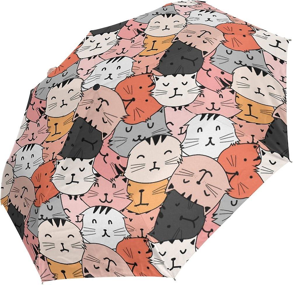 Top Carpenter Cute Cat Doodle Art Anti Uv Umbrella Parasol Auto Open/close