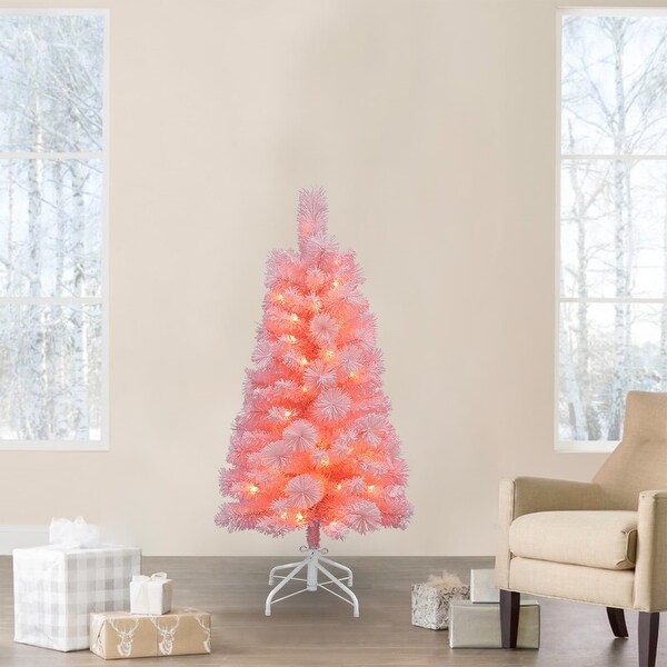 4Ft PreLit Flocked Pink Tree