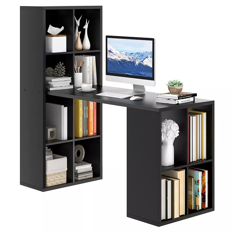 Modern Computer Desk With 12 Cubes Bookshelf-Black