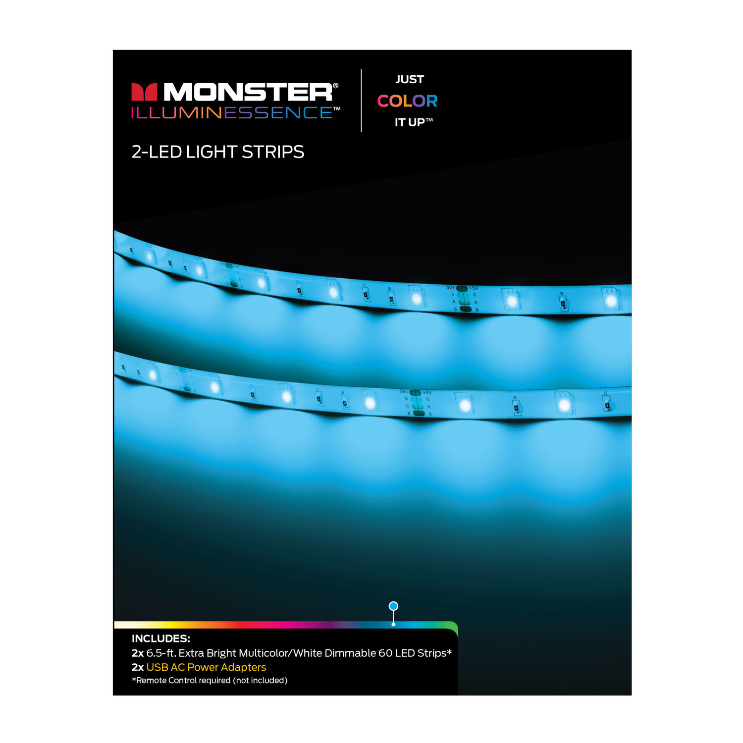 Monster Just Color it Up 6.5 ft. L Multicolored Plug-In LED Mood Light Strip Kit with Adapter 2 pk