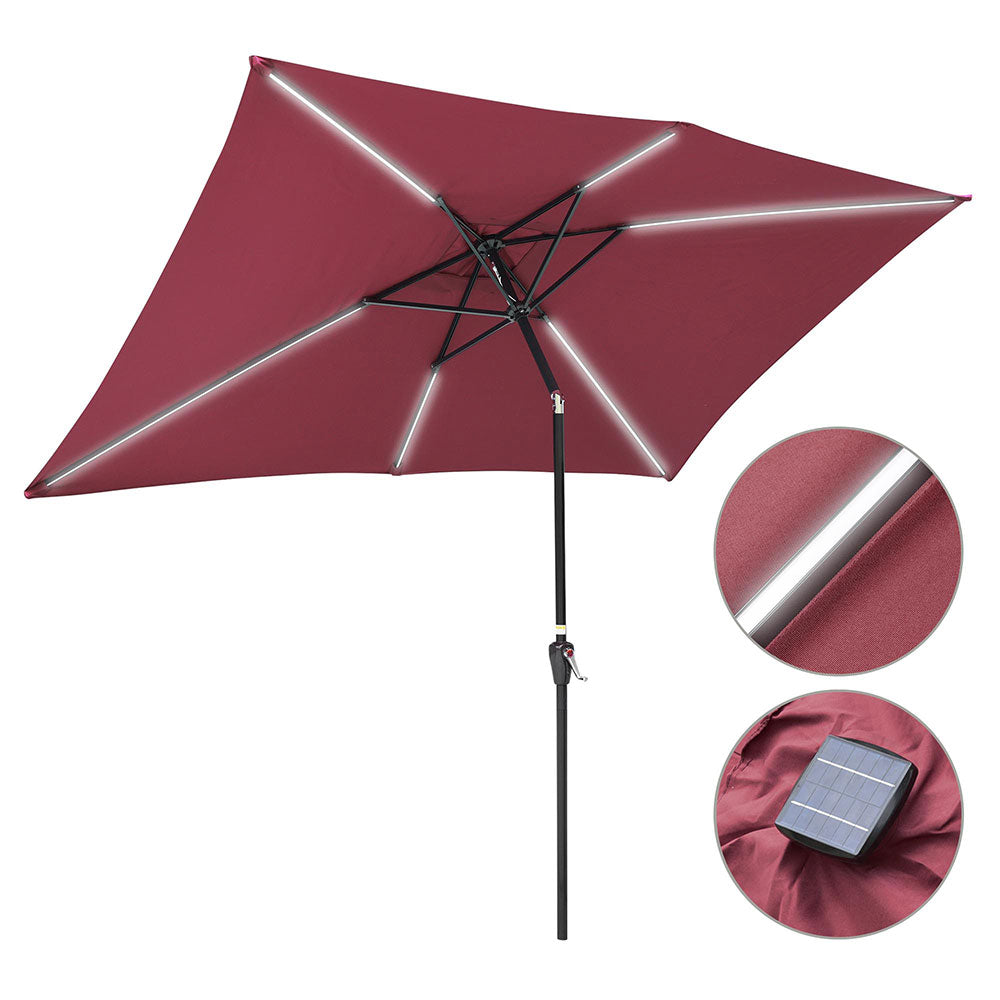 Yescom Rectangular Patio Umbrella with Solar Lights 10x6.5 ft 6-Rib