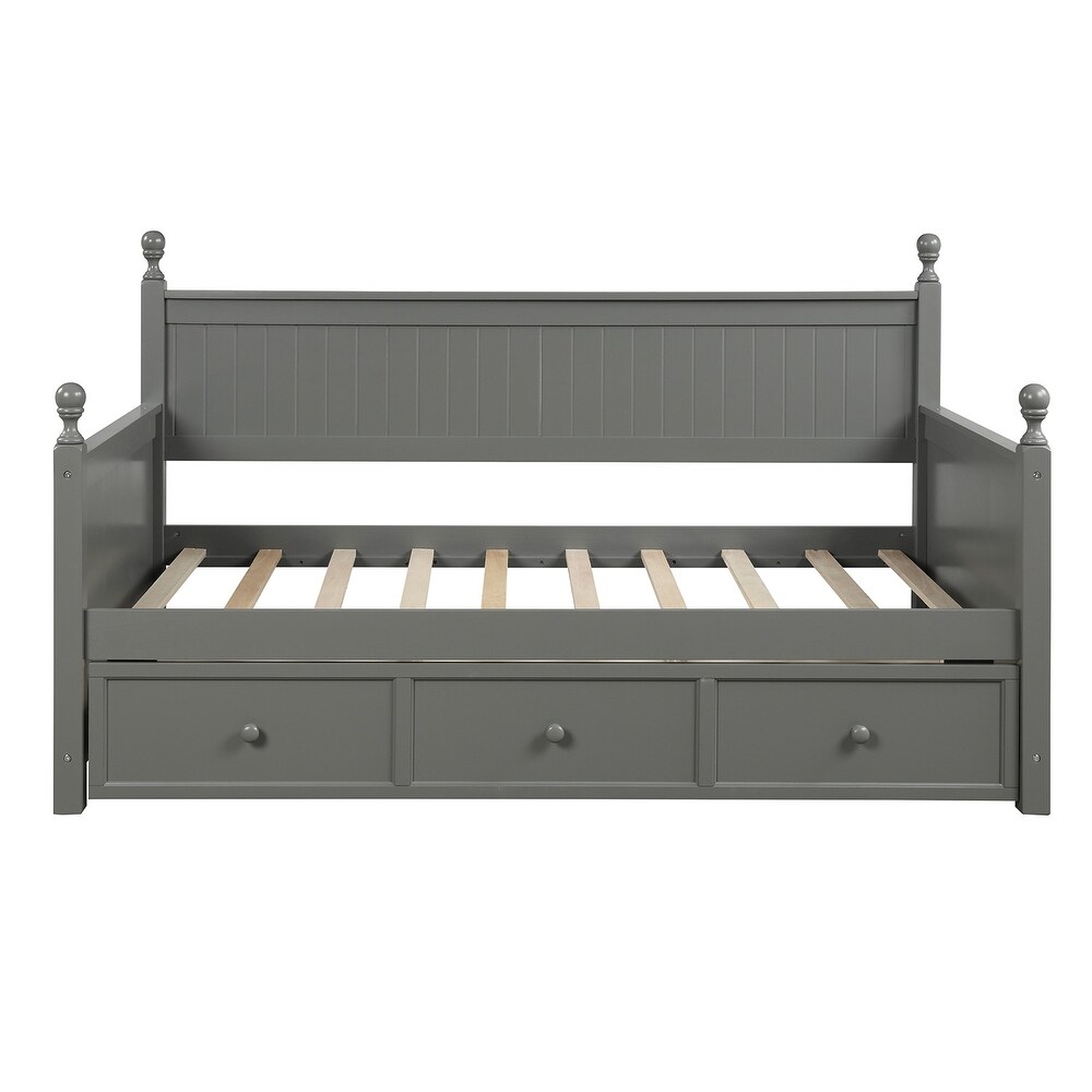 Twin Size Wood Daybed with 3 Drawers  No Box Spring Needed  Grey