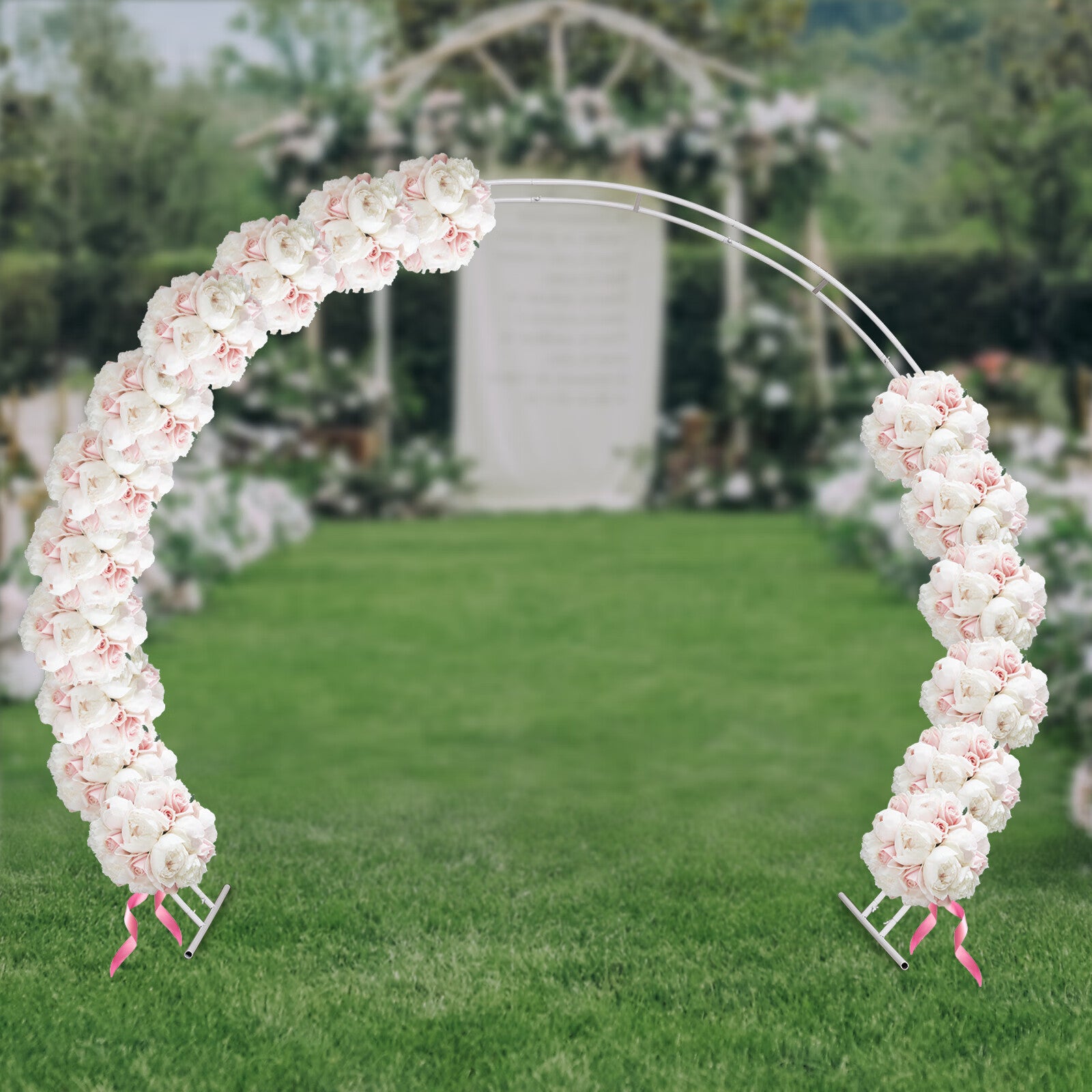 Anqidi 7.54x8.85 Ft Large Round Wedding Arch Double Ring Tube White Metal Frame for Parties Garden Arbors Backdrop DIY Decoration