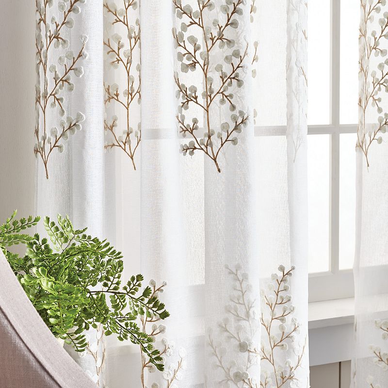 Martha Stewart Georgia Embroidery Rod Pocket Top 2 Window Curtain Panels