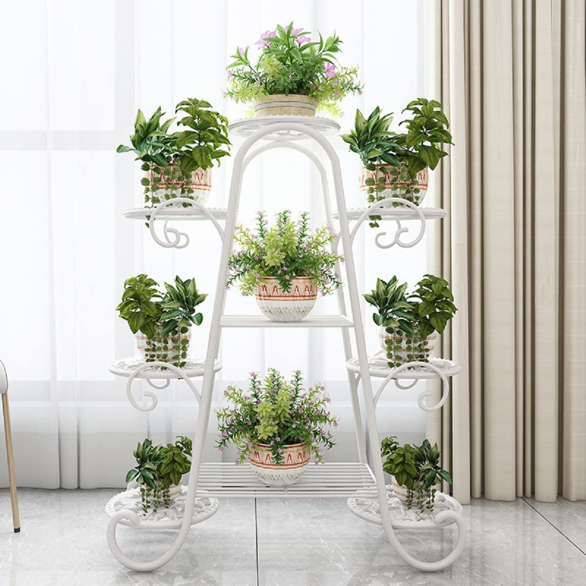 Flkoendmall 9 Tier Metal Plant Stand Garden Decor Planter Holder Flower Pot Shelf Rack White