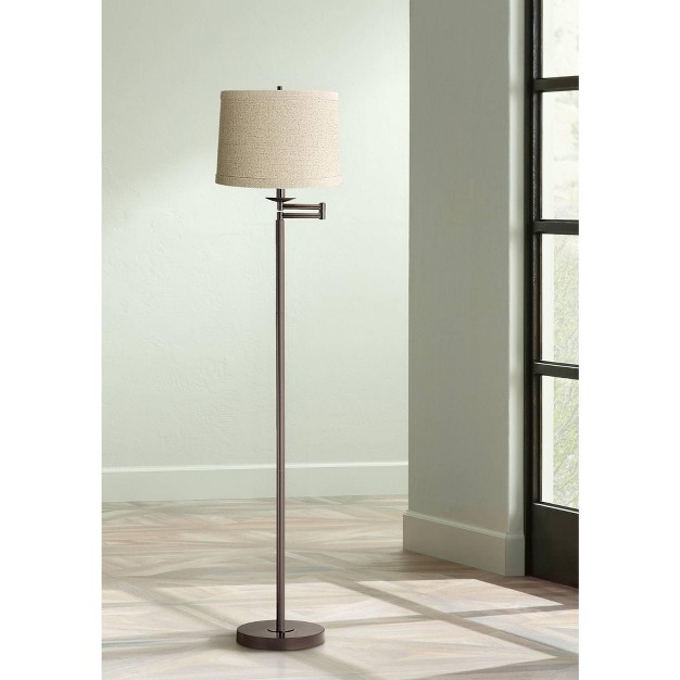 Tall Bronze Natural Linen Drum Shade For Living Room Reading Bedroom Office