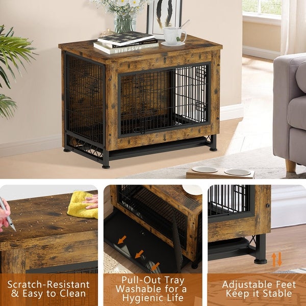 Grondin Industrial Style Wooden Dog Crate Furniture Style Dog Kennel with 3 Doors and Bottom Slide Out Tray