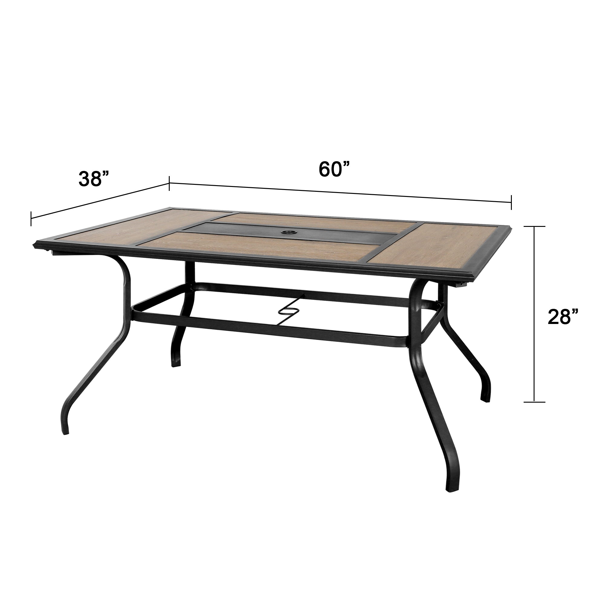 Ulax Furniture 6-Person 60 Long Outdoor Dining Table Patio Rectangular Wooden Like Top Garden Table with Umbrella Hole