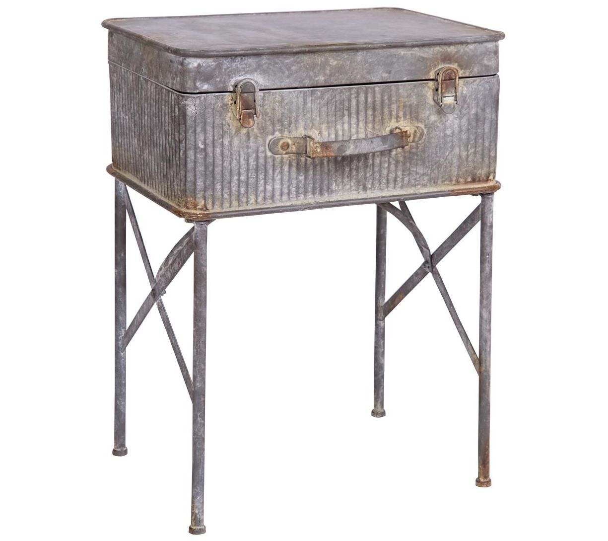 Foreside Home and Garden Distressed Metal Suitcase Side Table