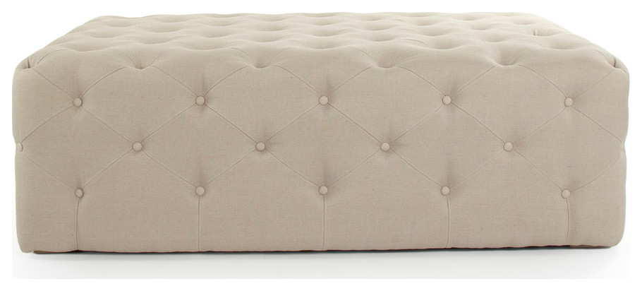 Rectangular Tufted Ottoman  Natural Linen   Transitional   Footstools And Ottomans   by Zentique  Inc.  Houzz