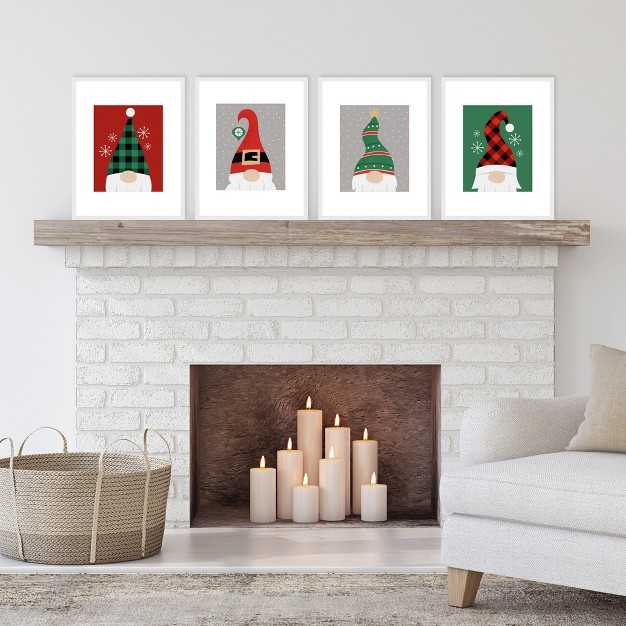 Big Dot Of Happiness Red And Green Holiday Gnomes Unframed Christmas Linen Paper Wall Art Set Of 4 Artisms 8 X 10 Inches