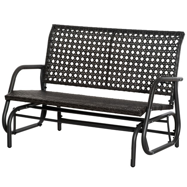 Outsunny 2 person Outdoor Wicker Glider Bench Patio Garden Pe Rattan Swing Loveseat Chair With Extra Wide Seat And Curved Backrest Dark Gray