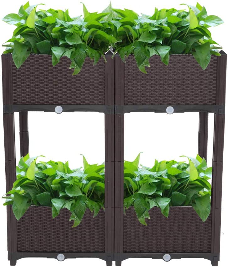 YELROL Raised Garden Beds Outdoor  4Pcs Elevated Planter Box for Outdoor Plants Growing  Planter Raised Beds for Vegetables Flowers Herbs Planting in Patio Balcony (Brown)