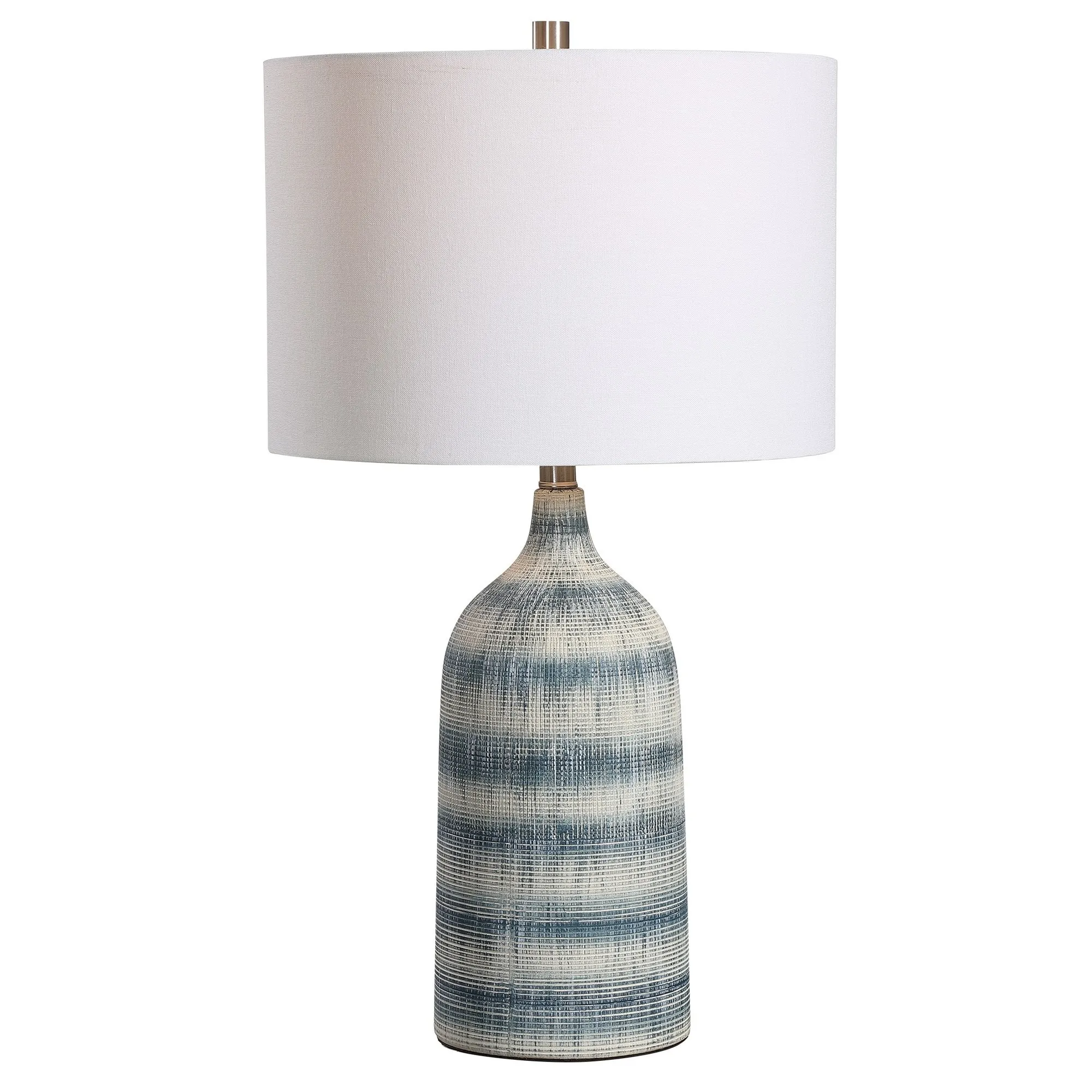 Bottle Shape Ceramic Table Lamp with Textured Lines， Blue