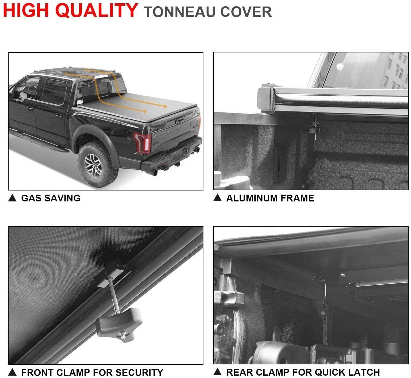 Kikito Professional Soft Tri-Fold Truck Bed Tonneau Cover for 2016-2021 Tacoma 5ft (59.8-60.5in) Bed for Models with or Without The Deckrail System