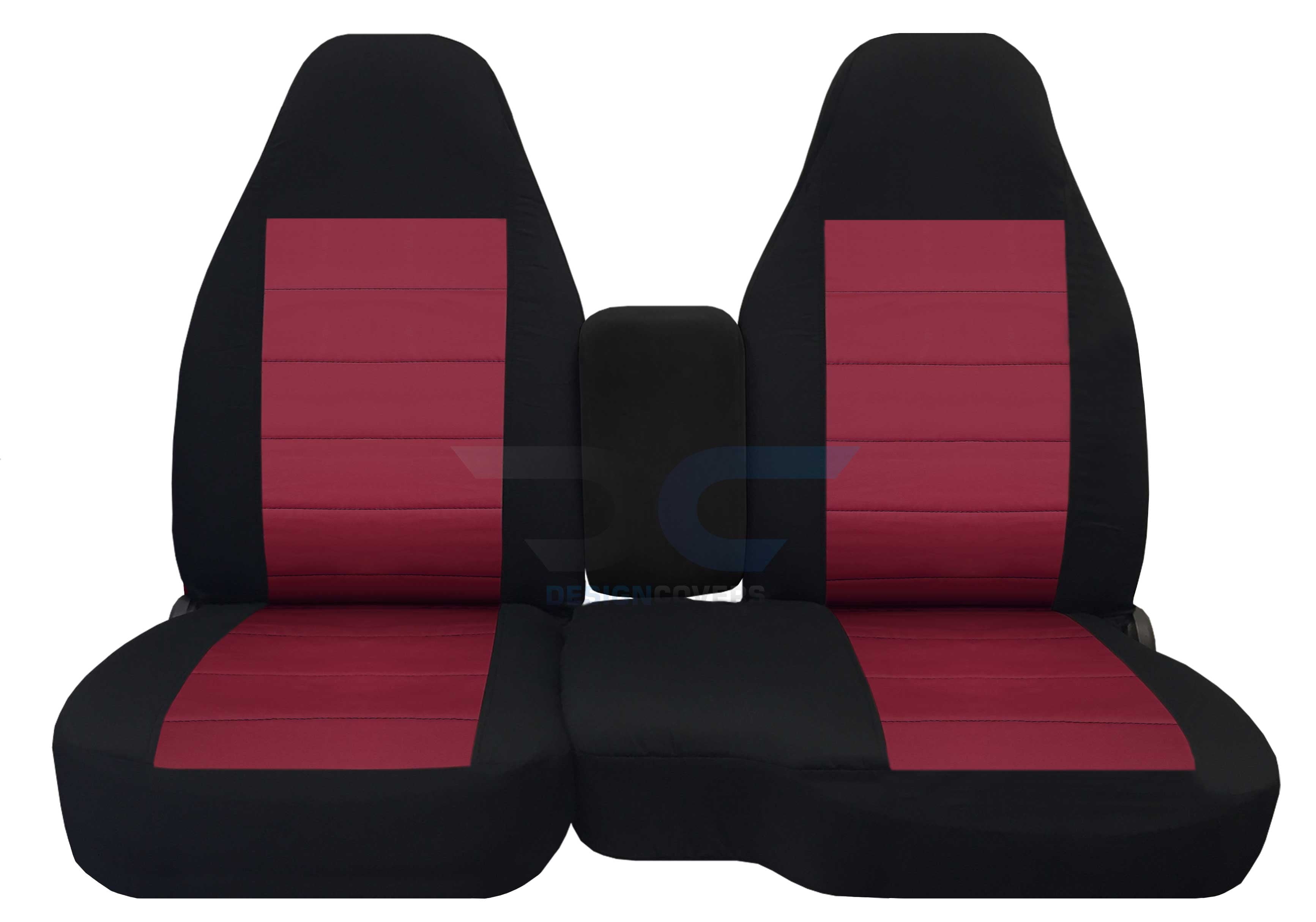 T359-Designcovers Compatible with 1991-1997 Ford Ranger/Mazda B-Series Two-Tone Truck Seat Covers (60/40 Split Bench)w Center Console/Armrest Cover:Solid Console:Black and Burgundy velour