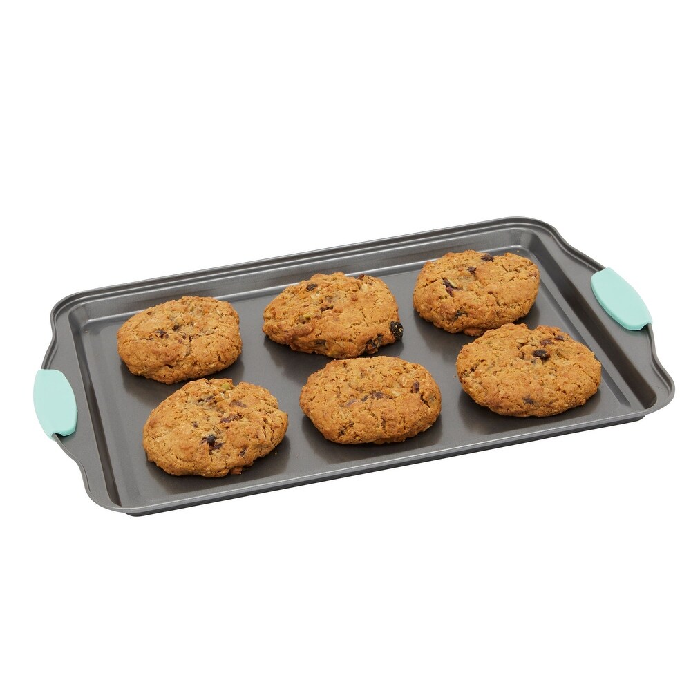 Set of 3 Nonstick Cookie Sheets for Baking  Bakeware Pans with Silicone Rubber Handles (10 x 14 Inches)