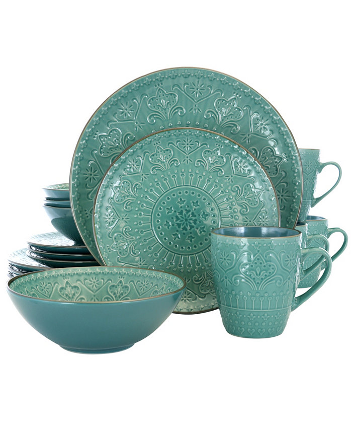 Elama Reactive Glaze Mozaic 16 Piece Luxurious Stoneware Dinnerware Set Service for 4