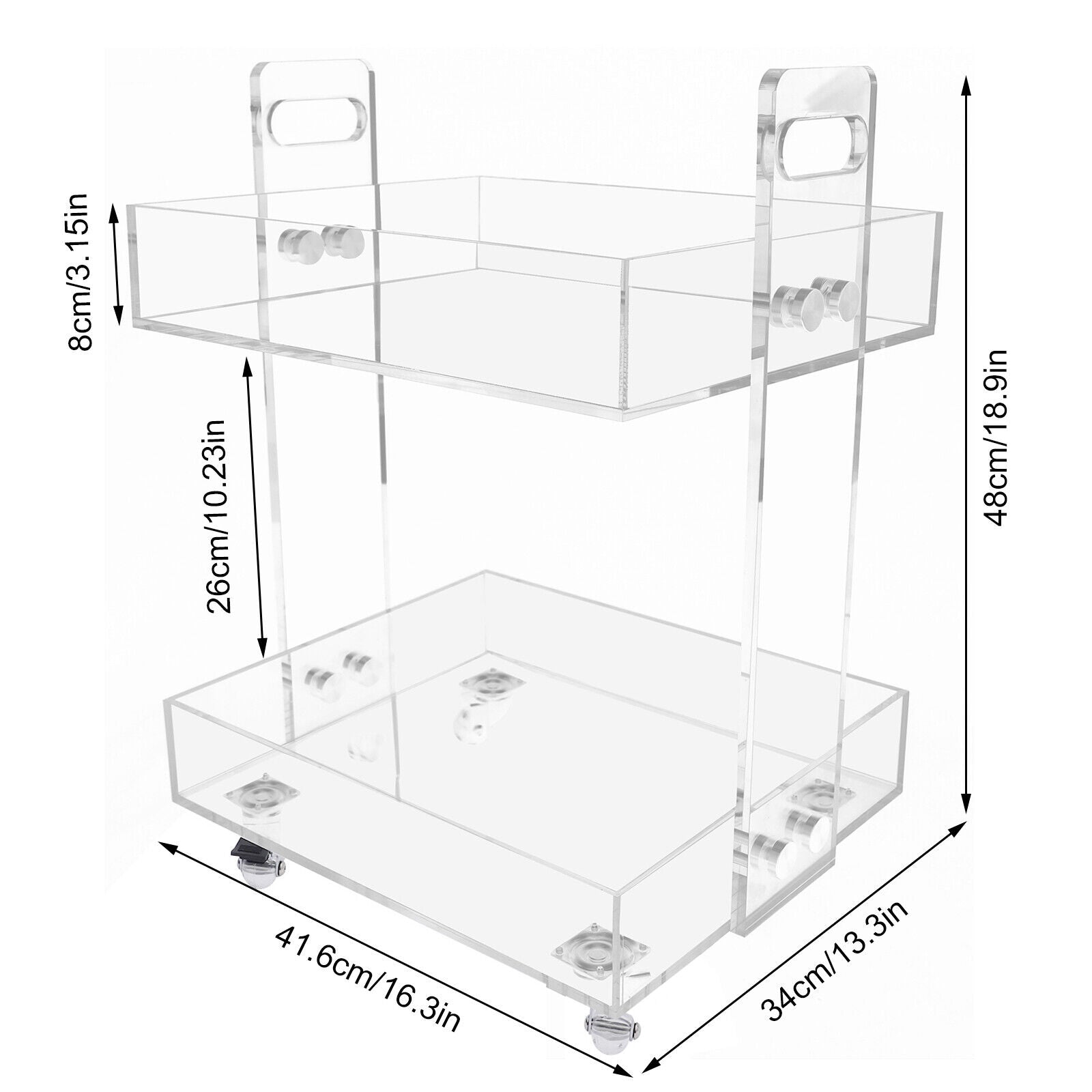 FETCOI Clear 2-Tier Acrylic Slide Out Storage Rolling Cart Kitchen Serving Cart