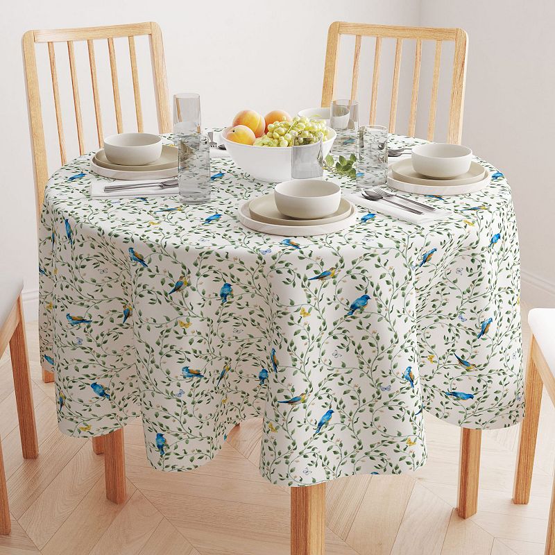 Round Tablecloth， 100% Cotton， 60 Round， Birds on Vines