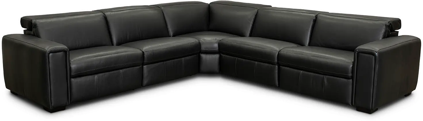 Titan Black Leather 5 Piece Power Reclining Sectional