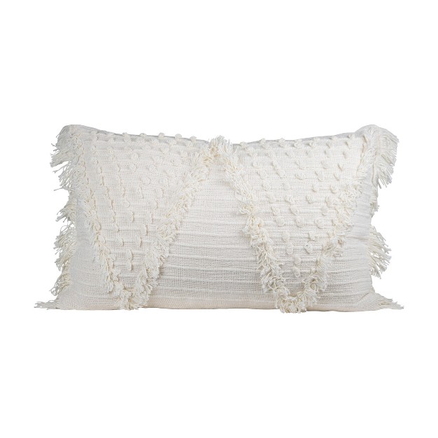 White Cotton With Polyester Fill 14x22 Hand Woven Pillow Foreside Home amp Garden