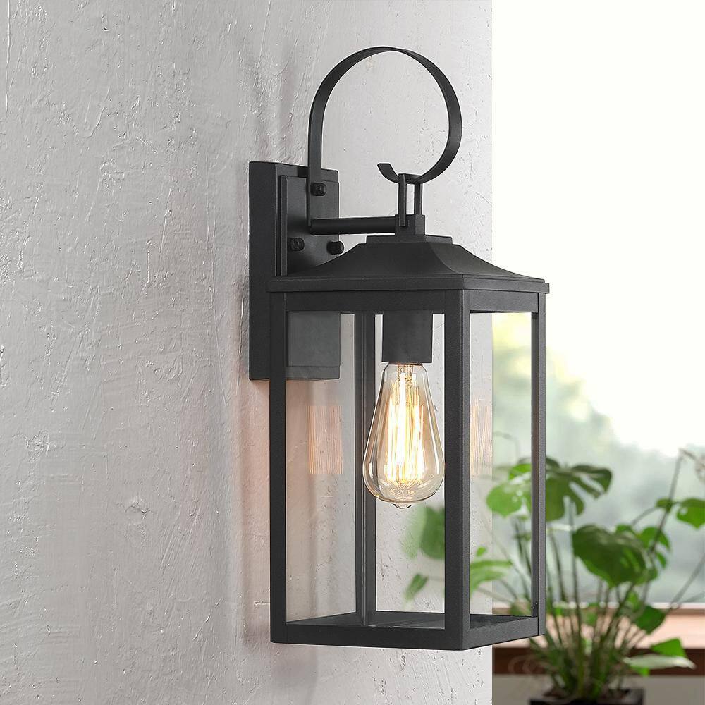 TRUE FINE Citadel 1-Light 18 in. Black Outdoor Wall Lantern Sconce Light TD130005OT