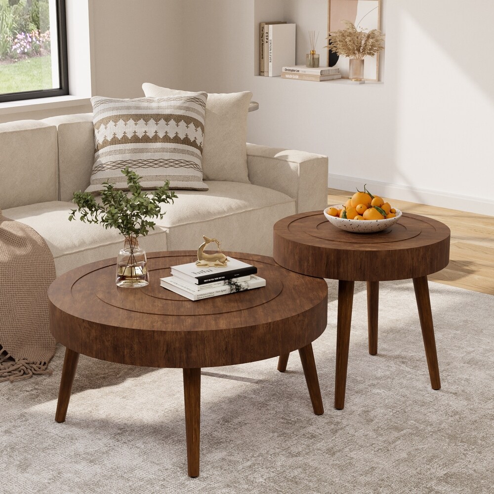 COSIEST Rustic Brown Solid Wood Coffee Table for Living Room