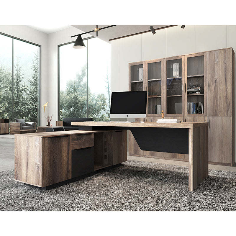 BALDER Executive Desk with Left Return 1.8-2.0M - Warm Oak & Black