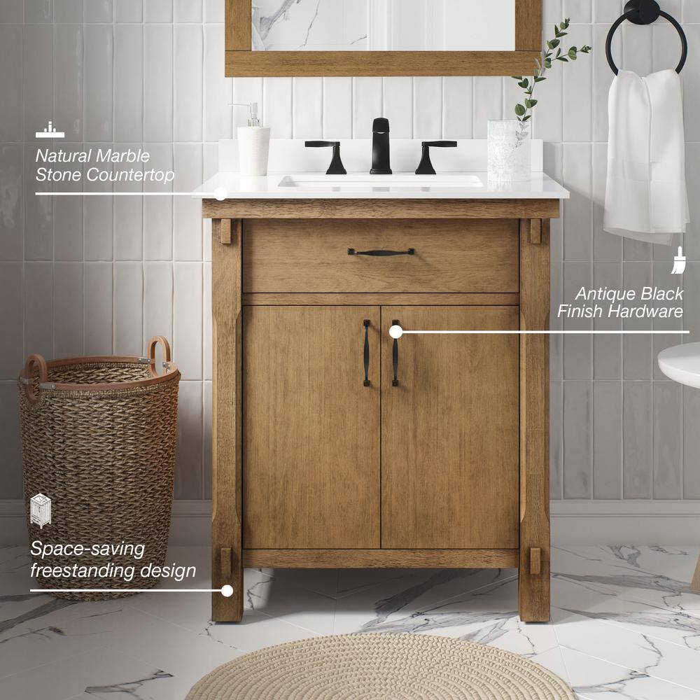 Home Decorators Collection Bellington 30 in. W x 22 in. D x 34.5 in. H Bath Vanity in Almond Toffee with White Engineered Stone Top Bellington 30