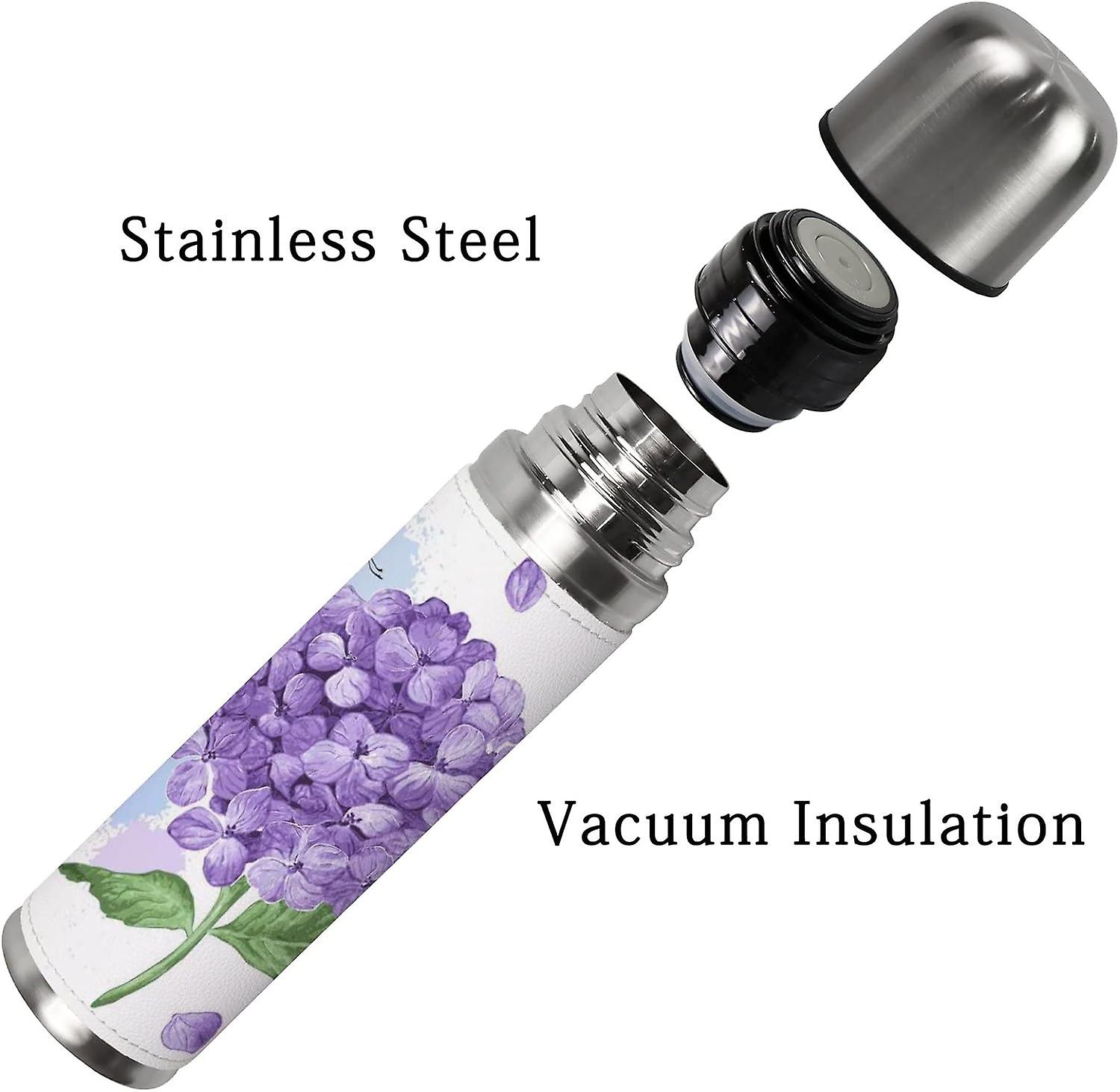 Insulated Mug Stainless Steel Water Bottle Purple Hydrangea Flower Vacuum Cup Travel Mug For School Office