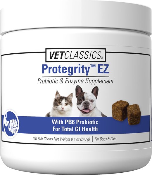 VetClassics Protegrity EZ Probiotic and Enzyme Soft Chews Dog and Cat Supplement， 120 count