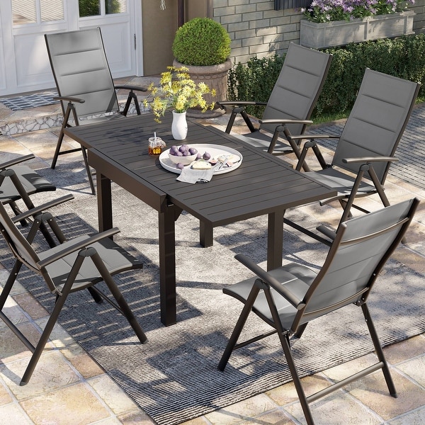 3/5/7 Pieces Patio Dining Set，Aluminum Expandable Table，Folding Padded Adjustable Chair