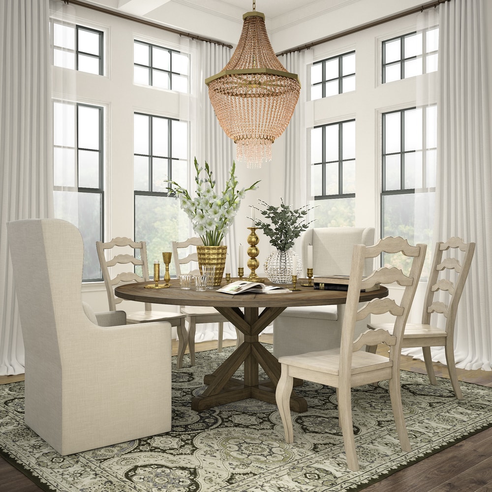 Sabera Shabby Chic Round X Base 7 piece Dining Set   French Ladder Back by iNSPIRE Q Classic